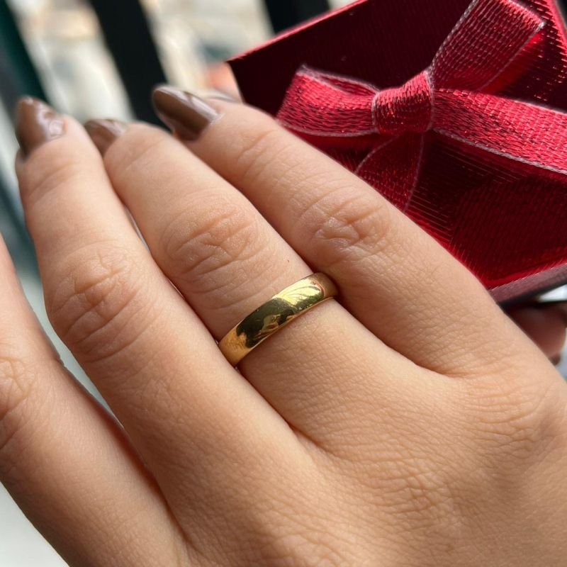 Aliança Lisa Aço Inoxidável Dourado/Ródio
