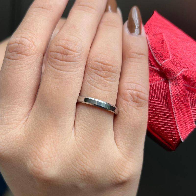 Aliança Lisa Fina Aço Inoxidável Dourado/Ródio