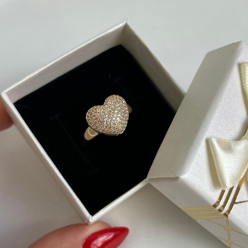 Anel Coração Cravejado Biju Fina Dourado/Ródio