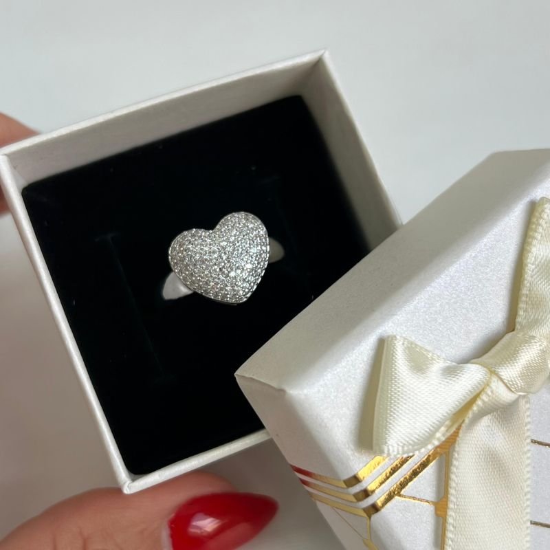 Anel Coração Cravejado Biju Fina Dourado/Ródio