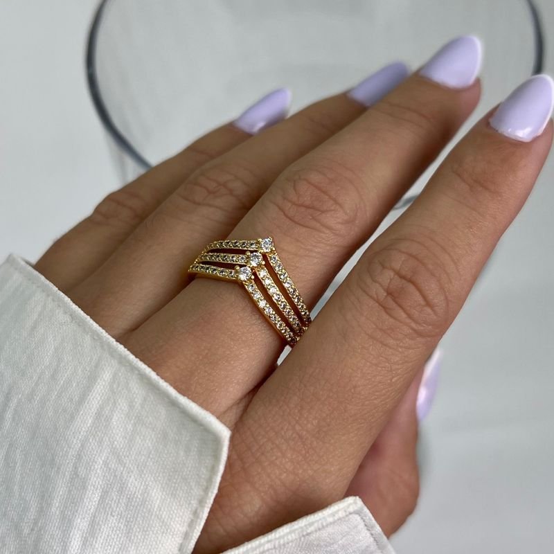 Anel Cravejado Banho Ouro 18k/Prata 925
