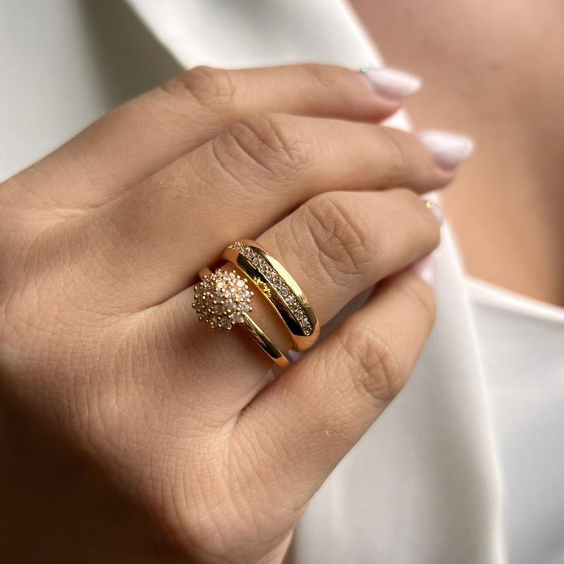 Anel Biju Fina Dourado/Ródio
