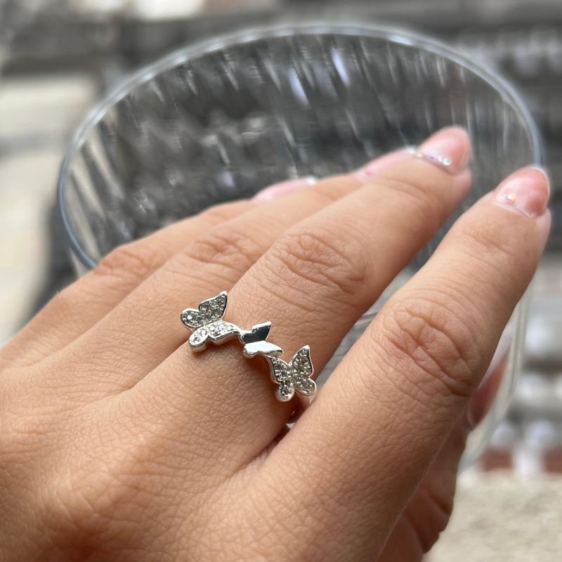 Anel Borboleta Cravejada Banho Ouro 18k/Prata 925