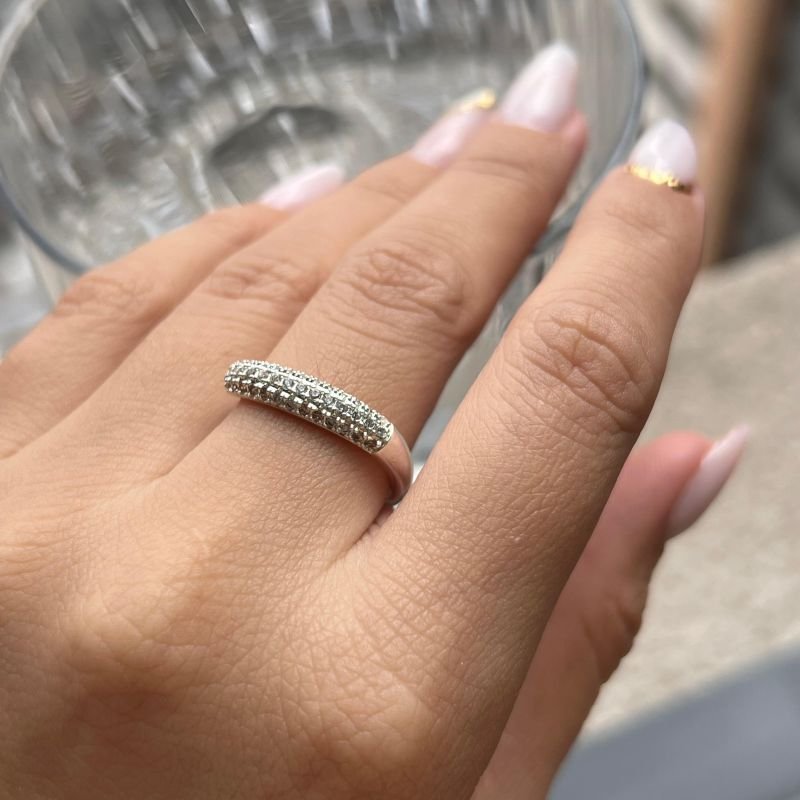 Anel Cravejado C/ Zircônia Quadrado Banho Ouro 18k/Prata 925