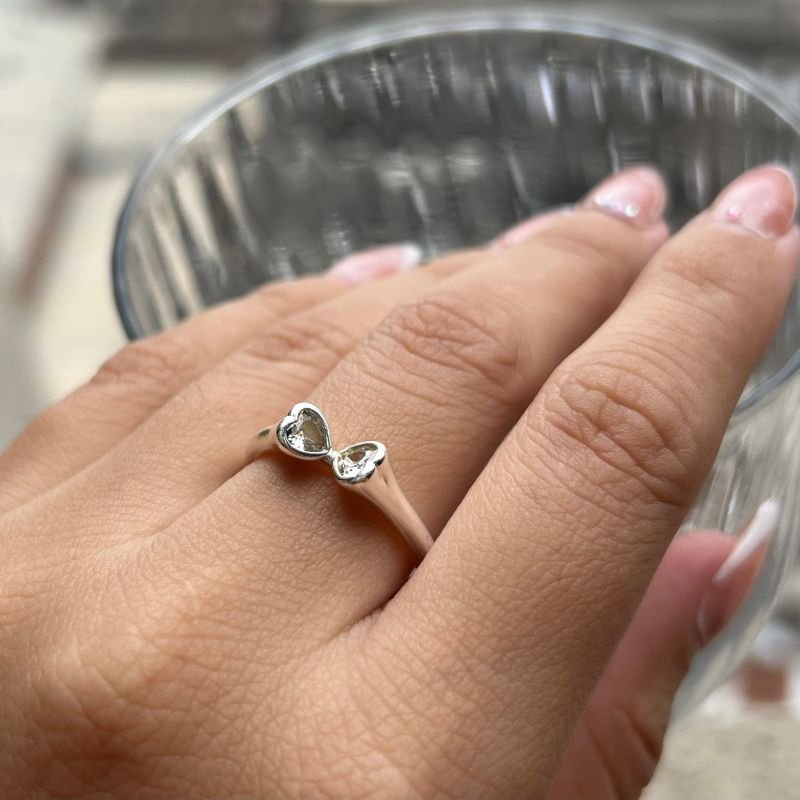 Anel Dois Corações Banho Ouro 18k/Prata 925