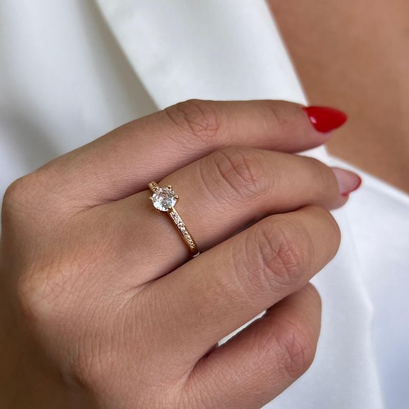 Anel Solitário Biju Fina Dourado/Ródio