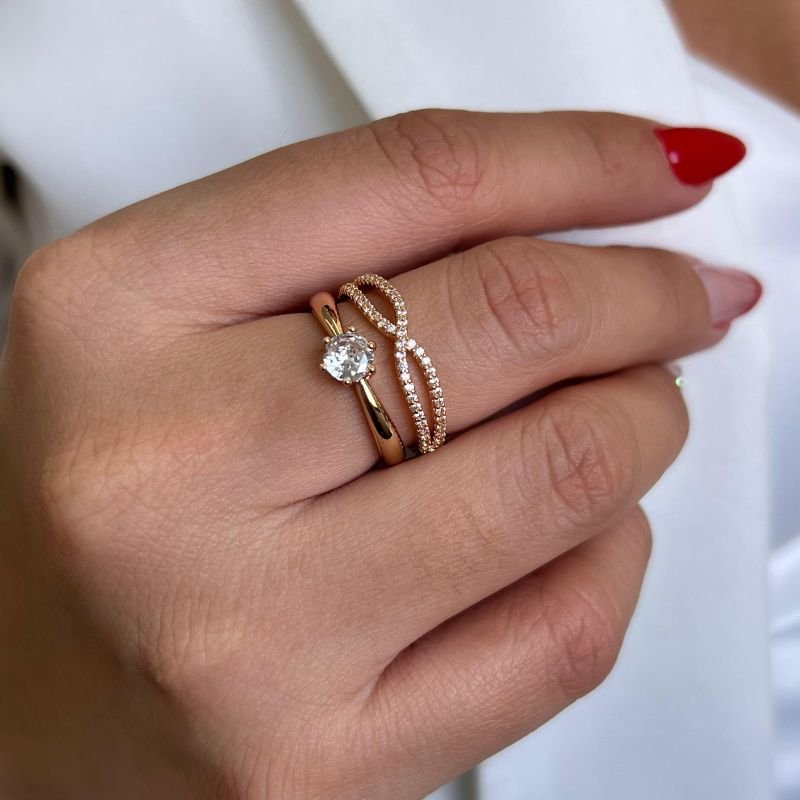 Anel + Solitário Biju Fina Dourado/Ródio