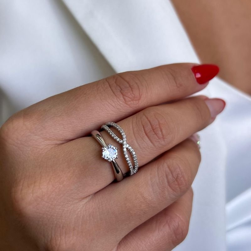 Anel + Solitário Biju Fina Dourado/Ródio