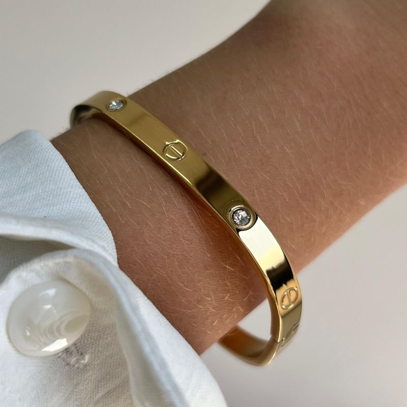 Bracelete Quadrado Aço Inoxidável Dourado/Ródio