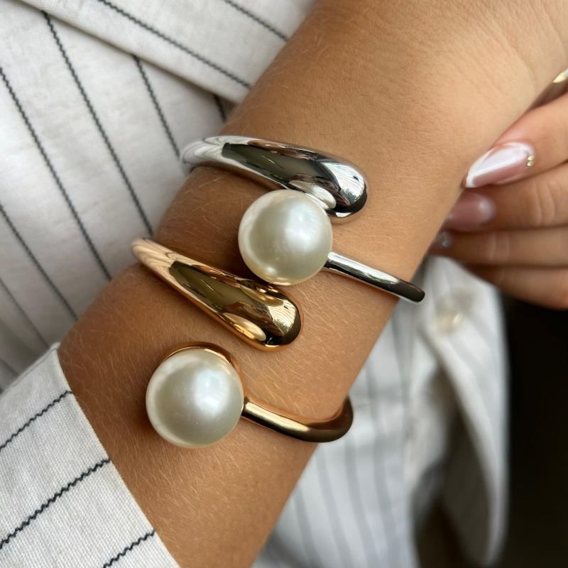 Bracelete Biju Fina Perolado Dourado/Ródio