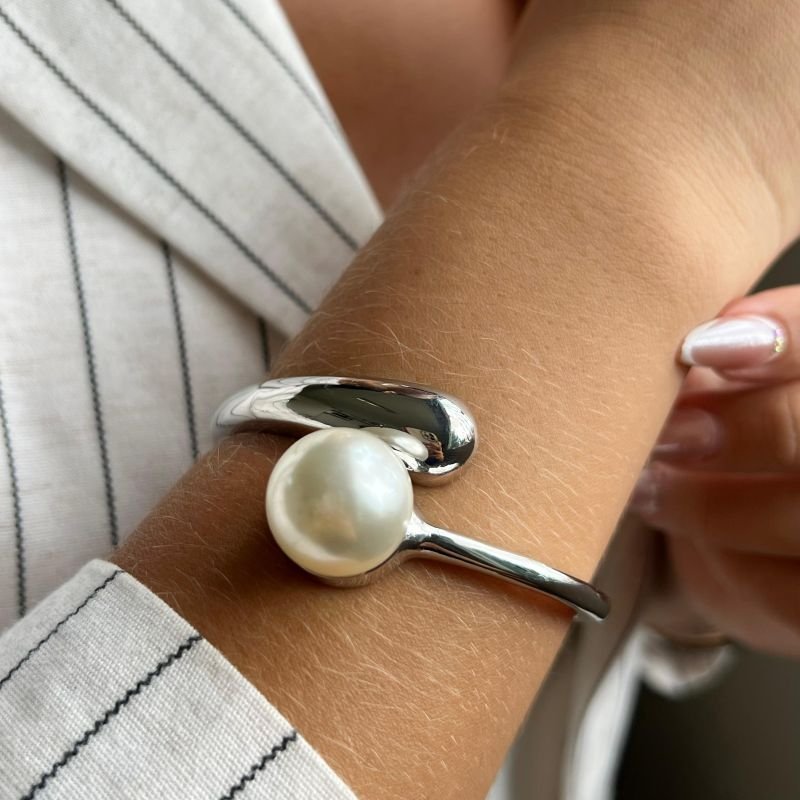 Bracelete Biju Fina Perolado Dourado/Ródio
