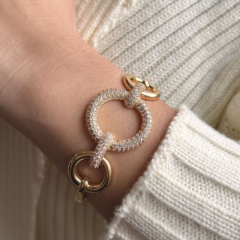 Bracelete Cravejado Biju Fina Dourado/Ródio