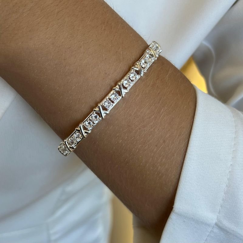 Bracelete Cravejado Inspiração Alta Joalheria Banho Ouro 18k / Prata 925