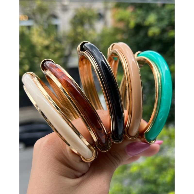 Bracelete Resinado Biju Fina Dourado