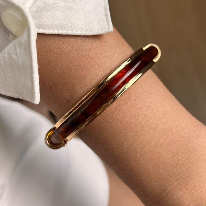 Bracelete Resinado Biju Fina Dourado