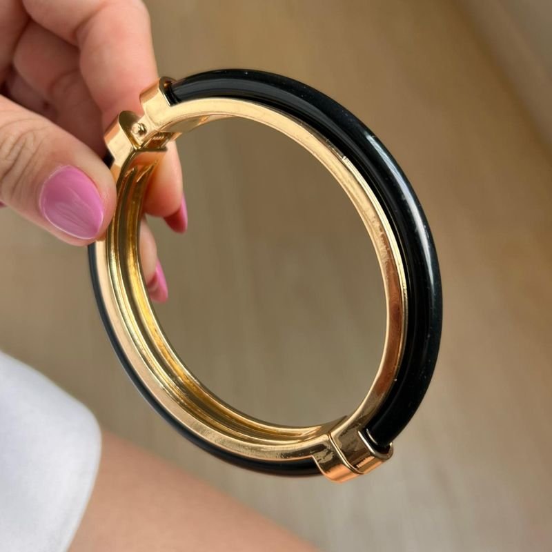 Bracelete Resinado Biju Fina Dourado