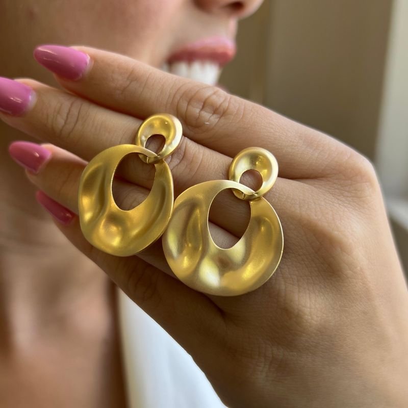 Brinco Aço Inoxidável Dourado/Fosco