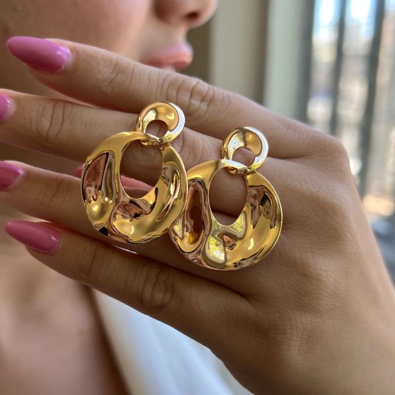 Brinco Aço Inoxidável Dourado/Fosco