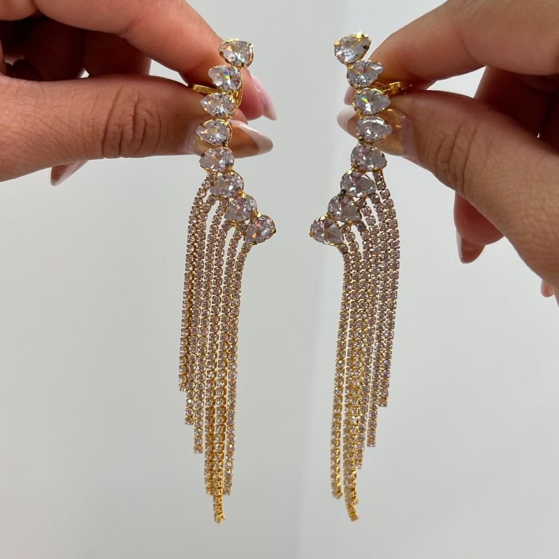 Brinco Ear Cuff Cravejado Banho Ouro18k/Prata 925