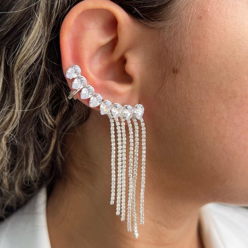 Brinco Ear Cuff Cravejado Banho Ouro18k/Prata 925