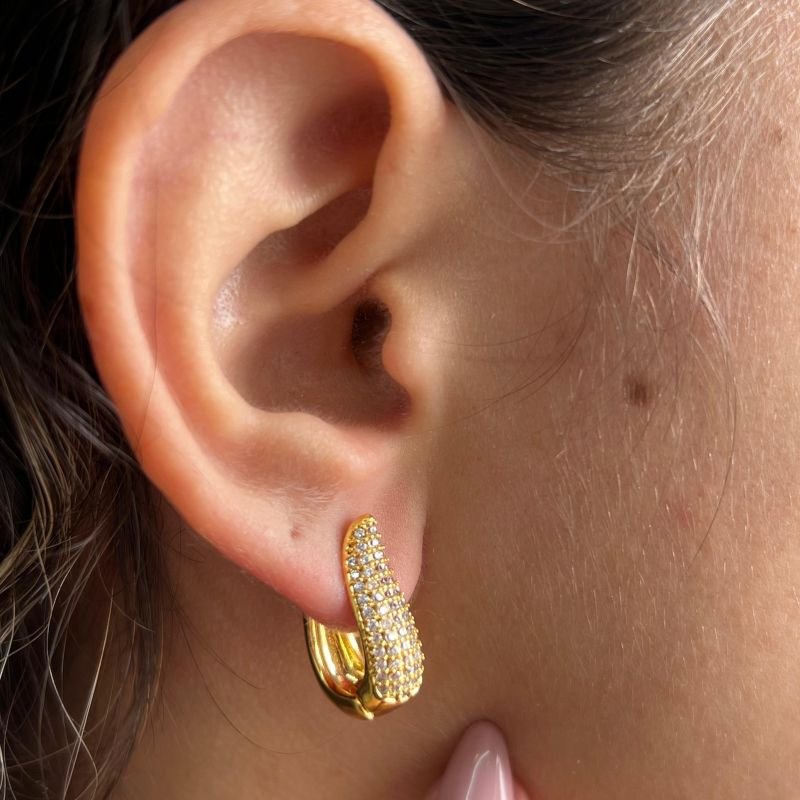 Brinco Âncora Cravejado Banho Ouro 18k/Prata 925