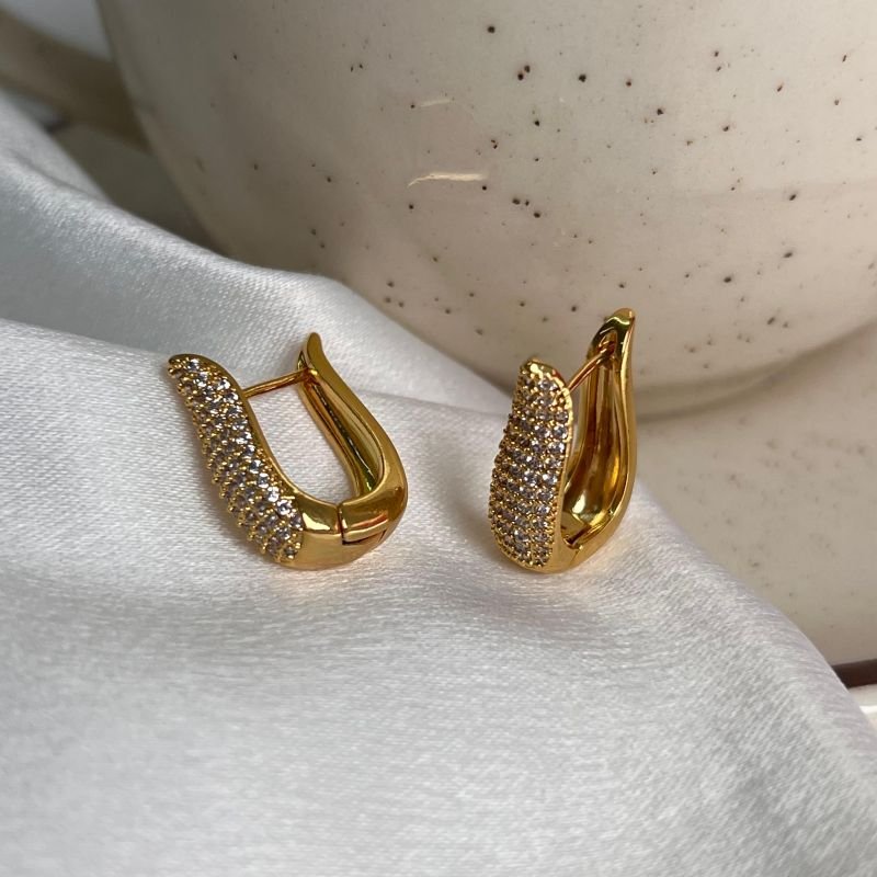 Brinco Âncora Cravejado Banho Ouro 18k/Prata 925