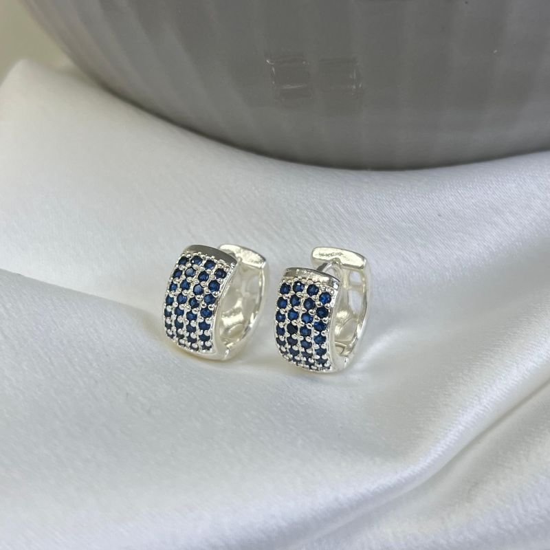 Brinco Argola Cravejada Com Zircônia Azul Banho Ouro 18k/Prata 925