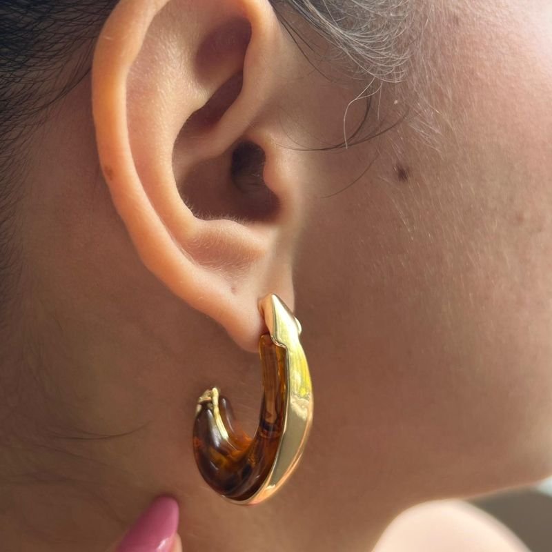Brinco Argola Gota Resinado Biju Fina Dourado