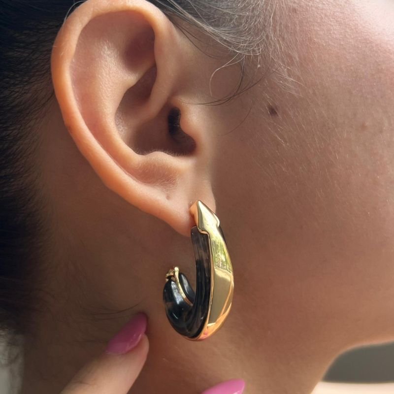 Brinco Argola Gota Resinado Biju Fina Dourado