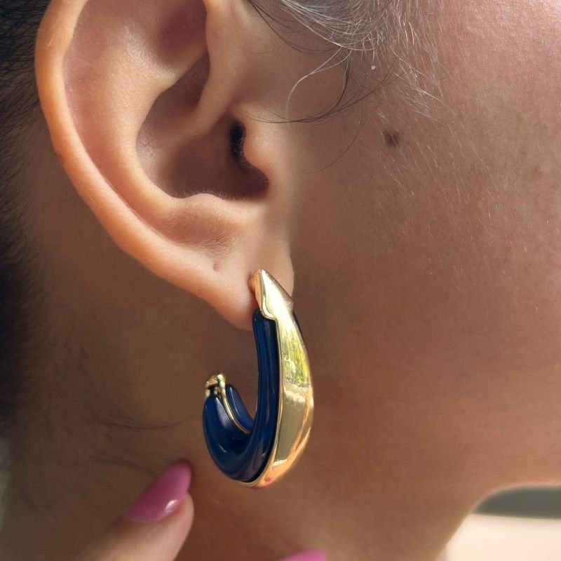 Brinco Argola Gota Resinado Biju Fina Dourado