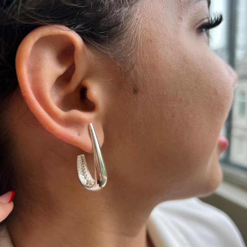 Brinco Argola Meia Lua Banho Prata 925