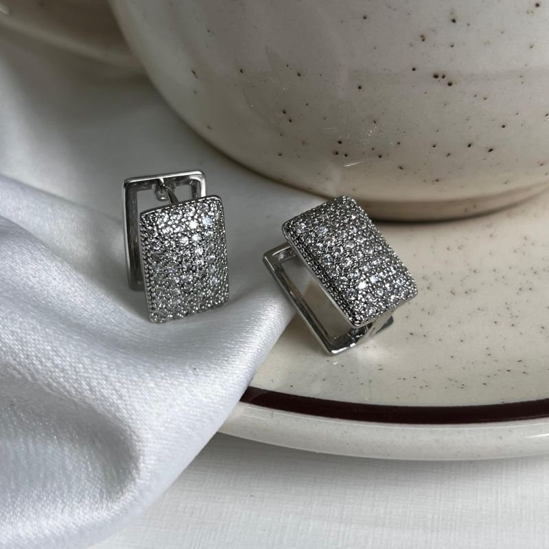 Brinco Argola Quadrada Biju Fina Ródio