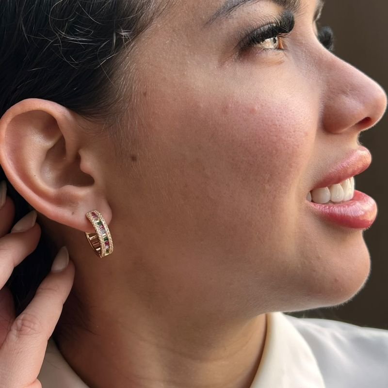 Brinco Argola Zircônia Biju Fina Dourado/Ródio