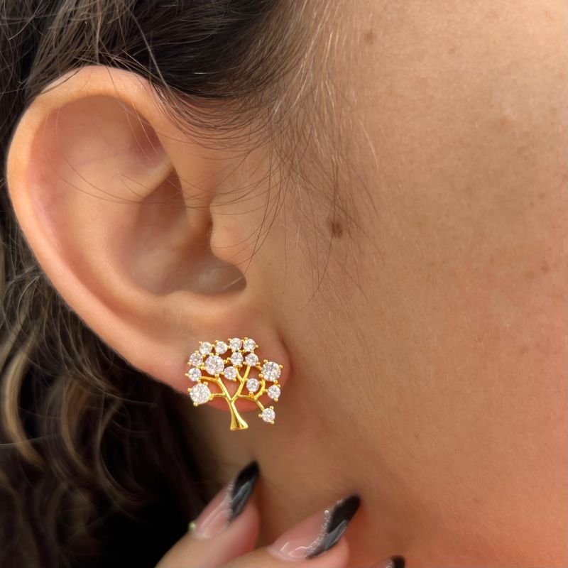 Brinco Árvore Banho Ouro 18k