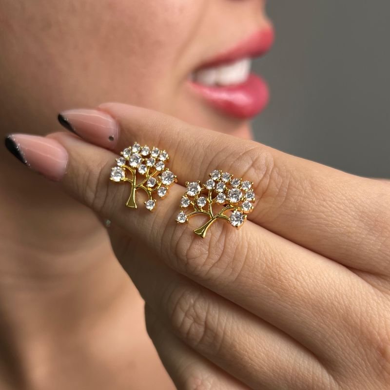 Brinco Árvore Banho Ouro 18k