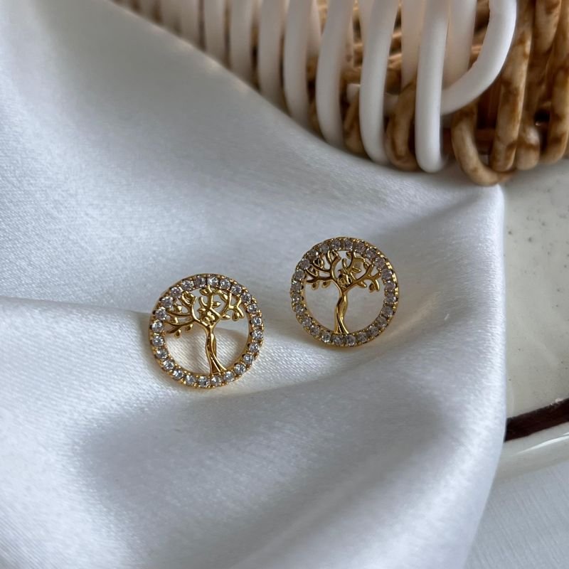 Brinco Arvore da Vida Banho Ouro 18k/Prata 925