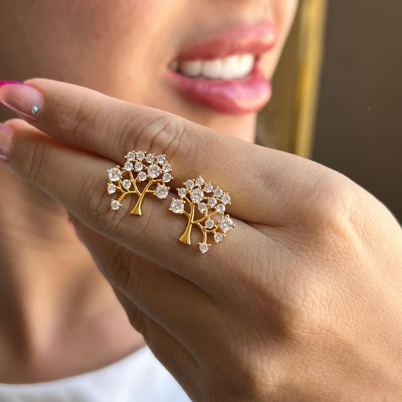 Brinco Árvore da Vida Banho Ouro 18k/Prata 925