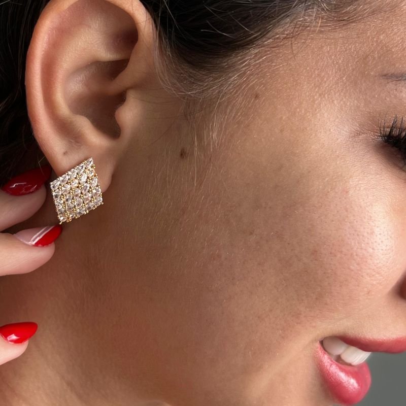 Brinco Biju Fina Cravejado Dourado/Ródio