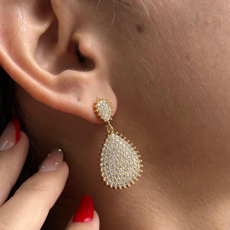 Brinco Biju Fina Cravejado Dourado/Ródio