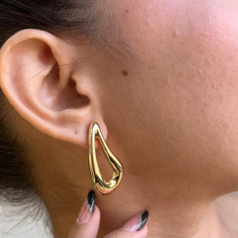 Brinco Gota Biju Fina Dourado/Ródio