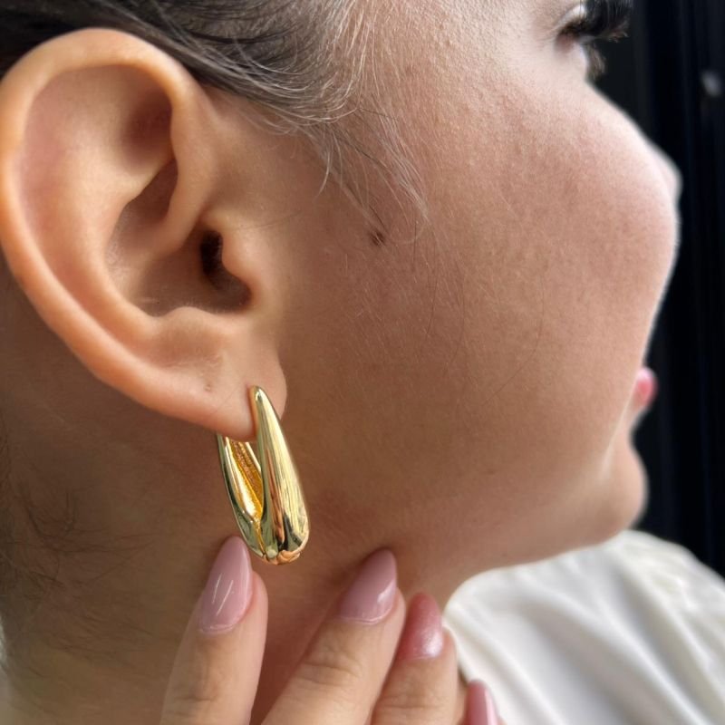 Brinco Argola Gota Biju Fina Dourado/Ródio