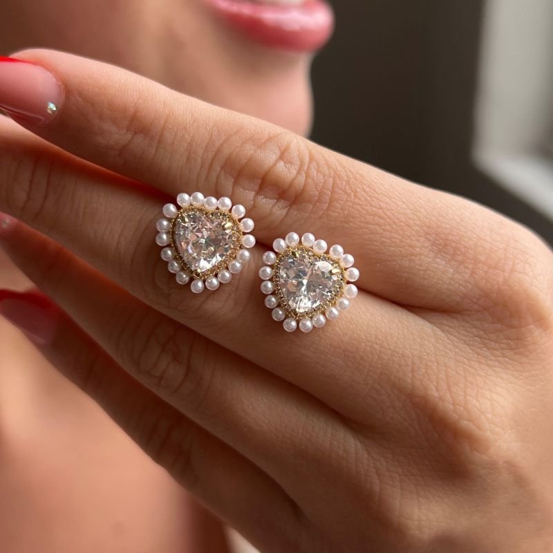 Brinco Coração Biju Fina Dourado/Ródio