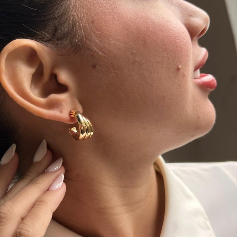 Brinco Três Aros Biju Fina Dourado/Ródio