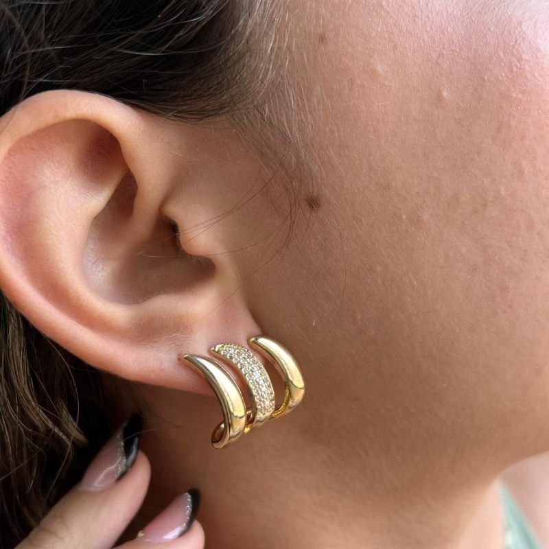 Brinco Biju Fina Ear Hook Dourado/Ródio