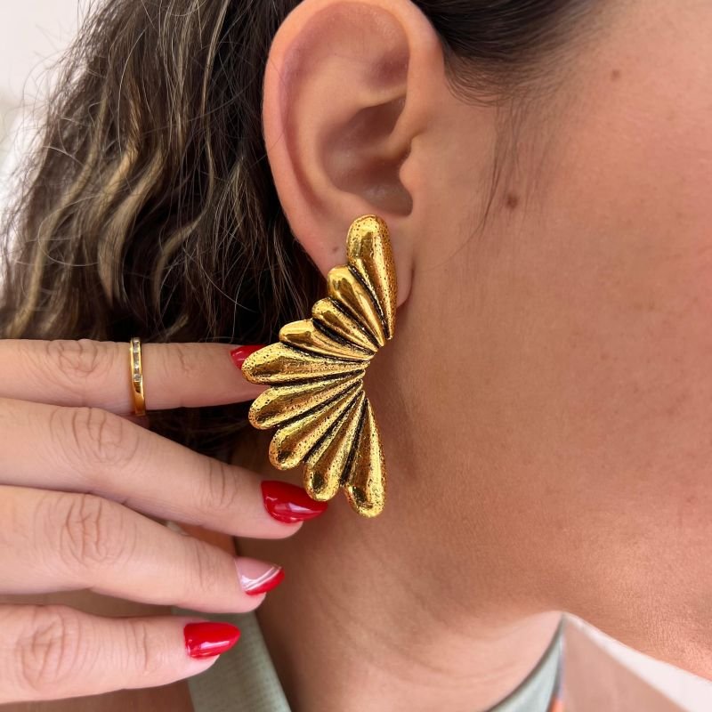 Brinco Biju Fina Ouro Velho Dourado/Ródio