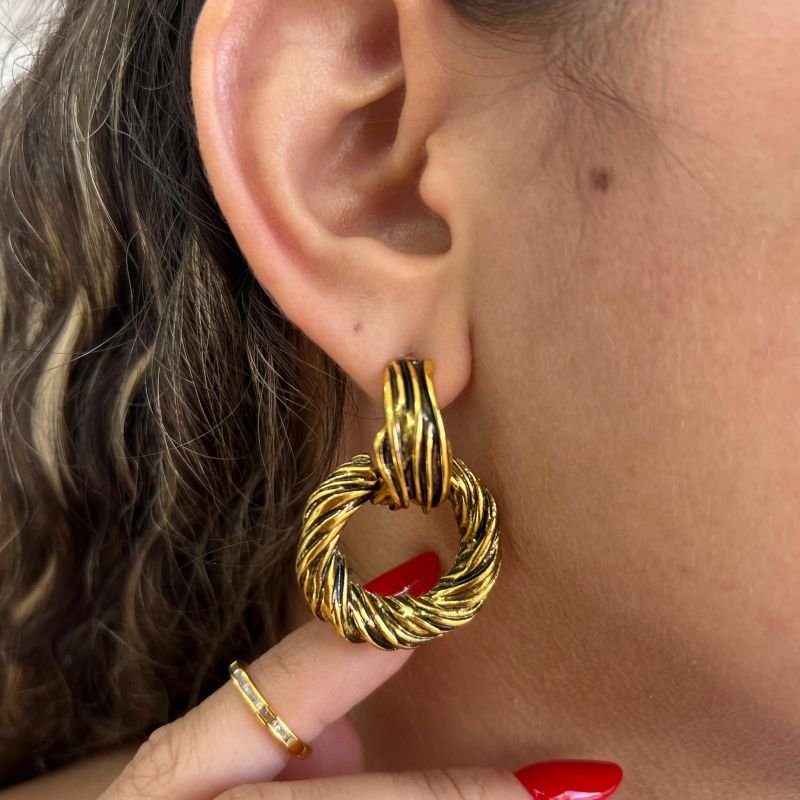 Brinco Biju Fina Ouro Velho Dourado/Ródio