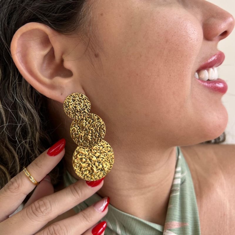 Brinco Biju Fina Ouro Velho Dourado/Ródio