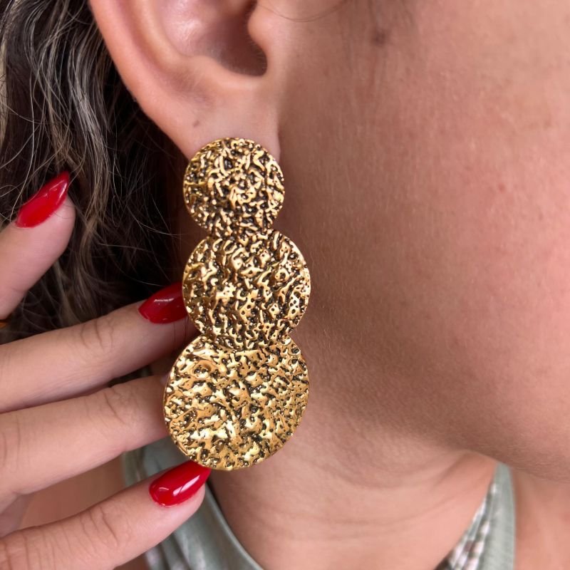 Brinco Biju Fina Ouro Velho Dourado/Ródio