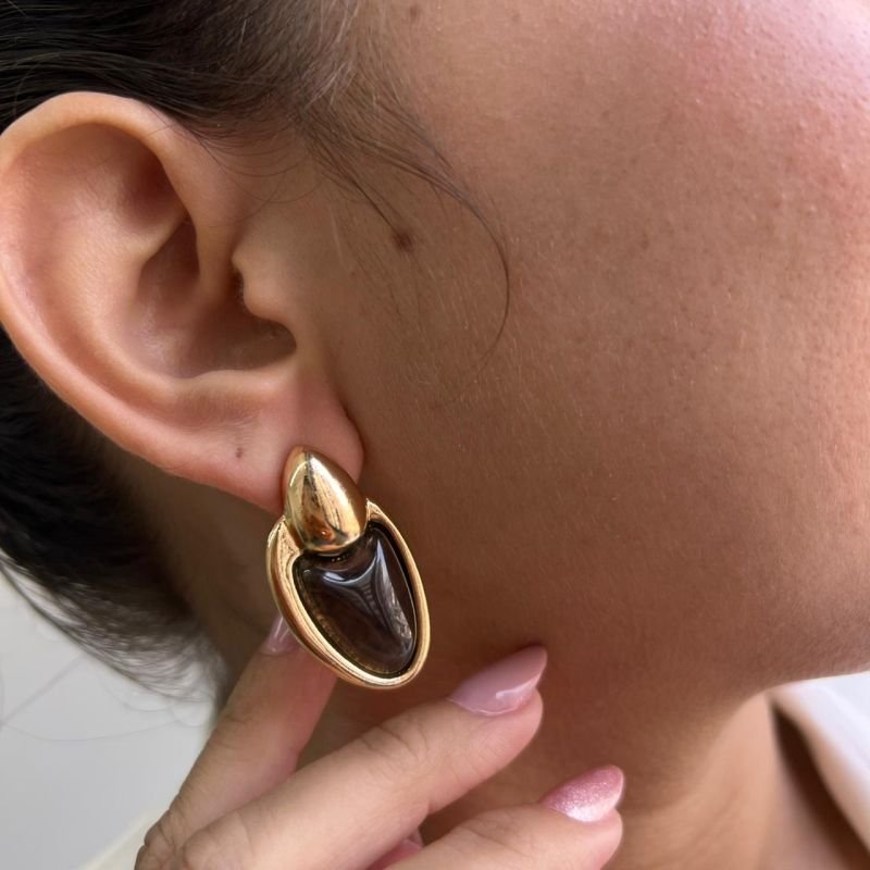 Brinco Biju Fina Resinado Dourado