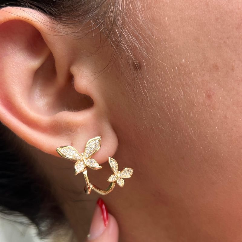 Brinco Borboleta 2 Em 1 Biju Fina Dourado/Ródio